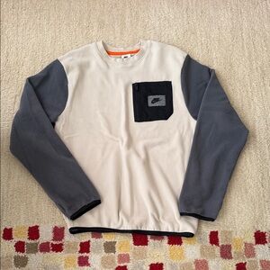 Nike Cream and Gray Crewneck Sweater with Black Pocket
